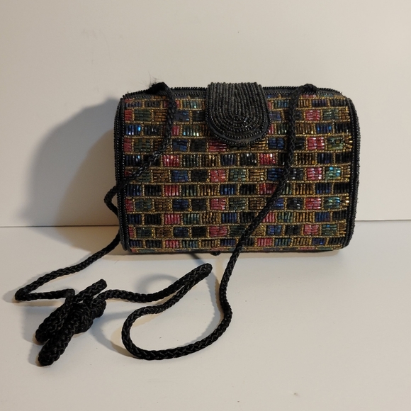 Idolink Glass Barrel Beaded Evening Structured Clutch Bag - Picture 7 of 8